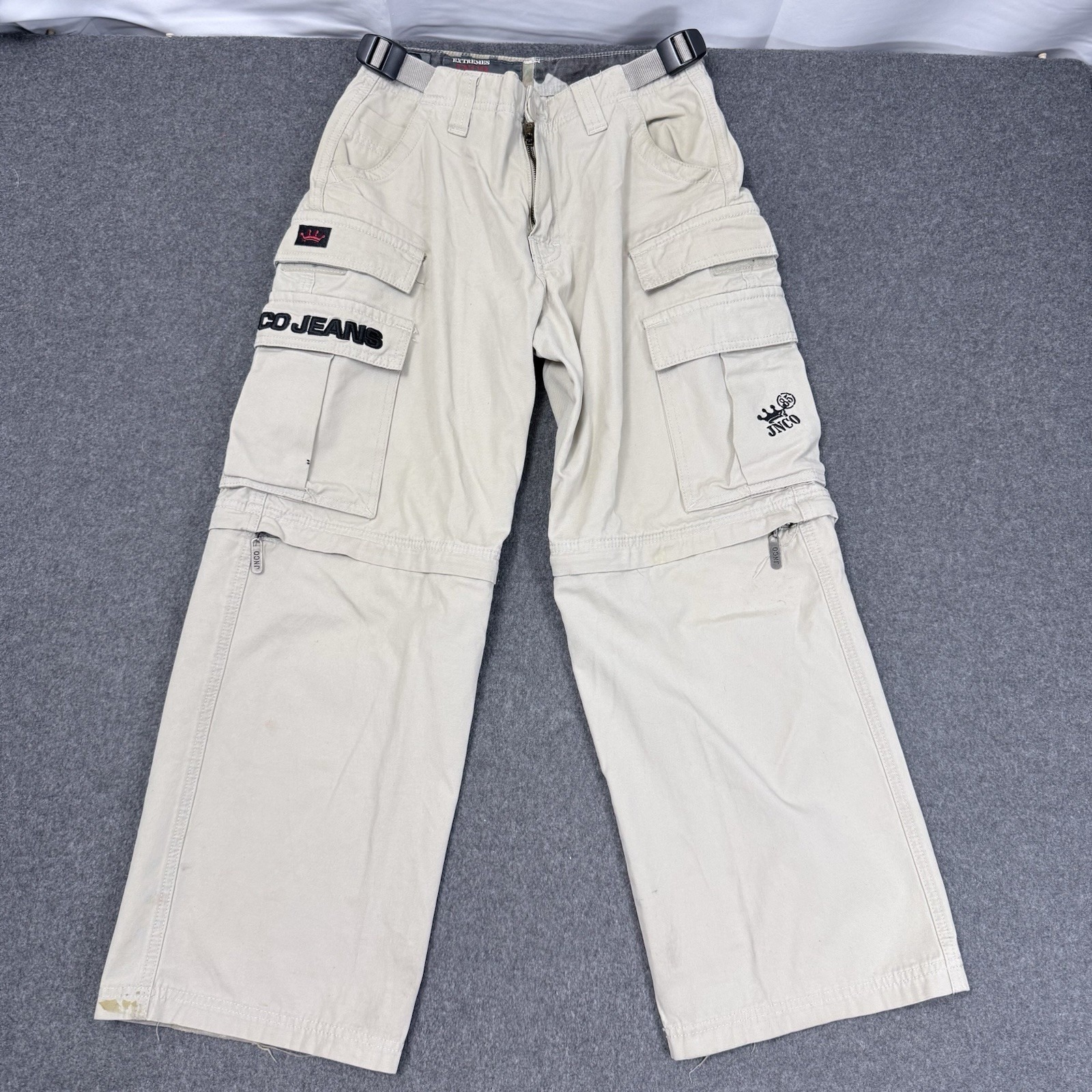 Jnco Cargo Pants Zip Off Shorts Y2k Skate Beige 29x30 Baggy